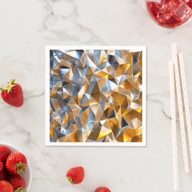 Modern Metallisk Abstrakt Guld Silver Geometrisk Pappersservett (Insitu)