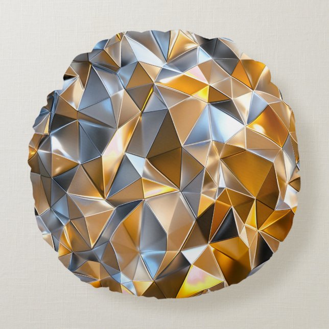 Modern metallisk abstrakt guld silver geometrisk rund kudde (Framsidan)