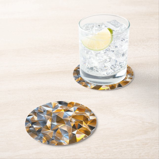 Modern metallisk abstrakt guld silver geometrisk underlägg papper rund (Insitu)