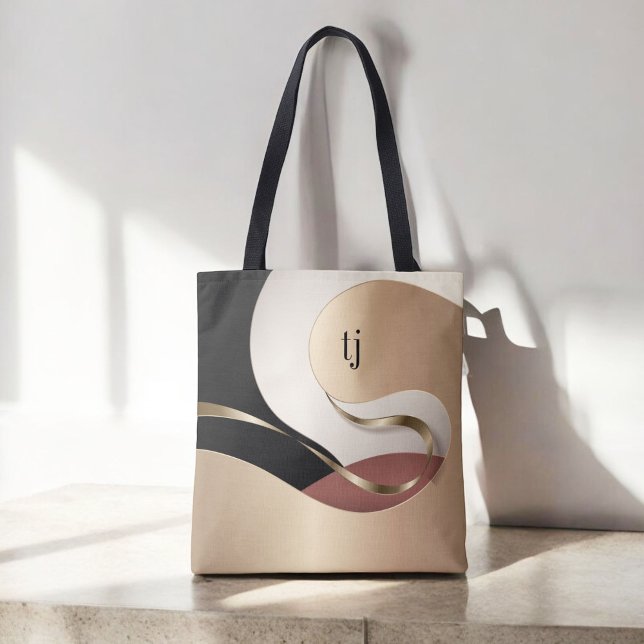 Modern metallisk Abstrakt Mönster med Monogram Tygkasse (Personalize this custom tote with your monogram initials.)