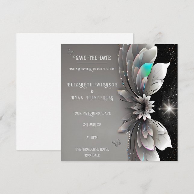 Modern metallisk blomsterbröllopsinbjudan inbjudningar (Fram/baksida)