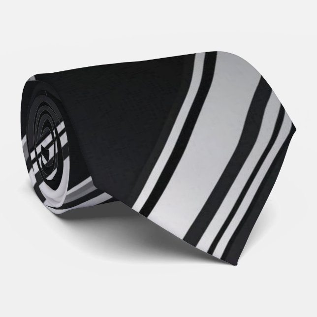 Modern metallisk diagonal mönster svart silver slips (Rullad)