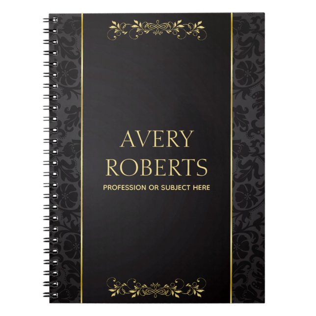 Modern Metallisk Elegant blommigt svart guld Anteckningsbok (Framsidan)