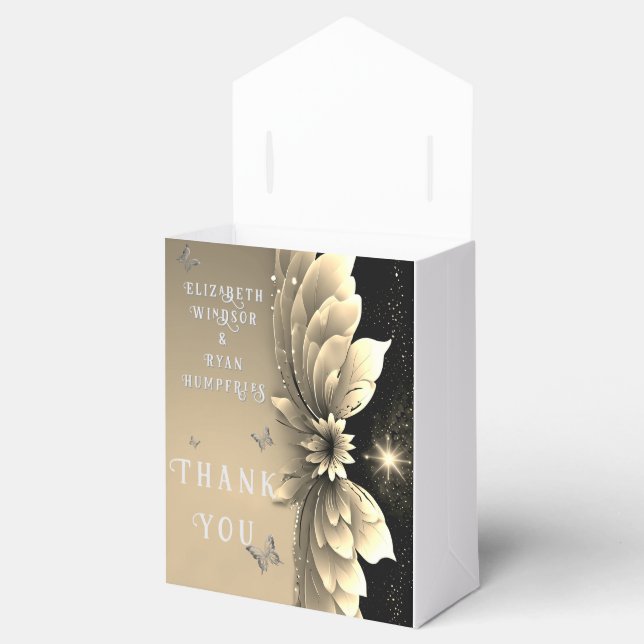 Modern metallisk guldblommig bröllopsinbjudan presentaskar (Öppnad)