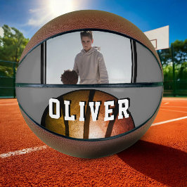 Modern Metallisk Orange Namn Photo Basketball