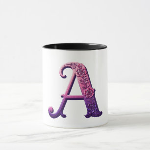 Modern Metallisk Rosemåling Bokstav A, Rosa/Lila Mugg