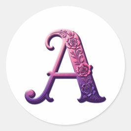 Modern Metallisk Rosemåling Bokstav A, Rosa/Lila Runt Klistermärke