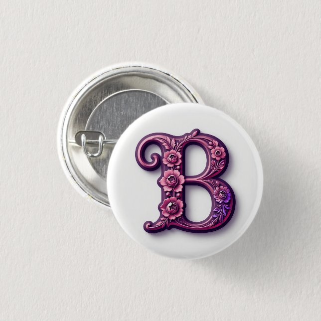 Modern Metallisk Rosemåling Bokstav B, Rosa/Lila Knapp (Framsida & baksida)