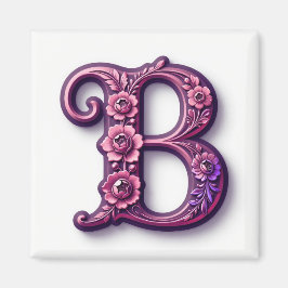 Modern Metallisk Rosemåling Bokstav B, Rosa/Lila Magnet