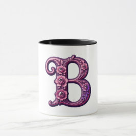 Modern Metallisk Rosemåling Bokstav B, Rosa/Lila Mugg