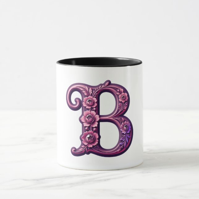Modern Metallisk Rosemåling Bokstav B, Rosa/Lila Mugg (Center)