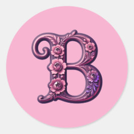 Modern Metallisk Rosemåling Bokstav B, Rosa/Lila Runt Klistermärke