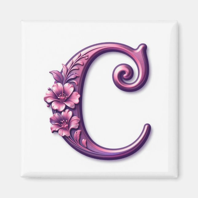 Modern Metallisk Rosemåling Bokstav C, Rosa/Lila Magnet (Framsidan)