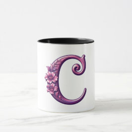 Modern Metallisk Rosemåling Bokstav C, Rosa/Lila Mugg