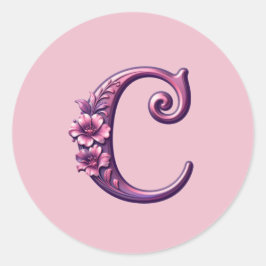 Modern Metallisk Rosemåling Bokstav C, Rosa/Lila Runt Klistermärke