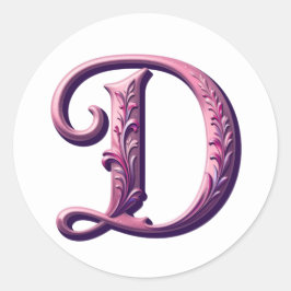 Modern Metallisk Rosemåling Bokstav D, Rosa/Lila Runt Klistermärke