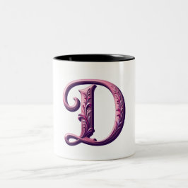 Modern Metallisk Rosemåling Bokstav D, Rosa/Lila Två-Tonad Mugg