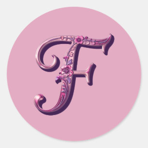 Modern Metallisk Rosemåling Bokstav F, Rosa/Lila Runt Klistermärke