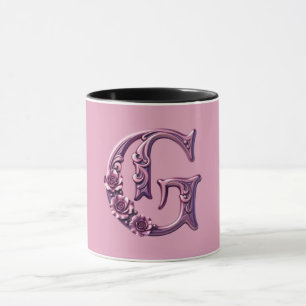 Modern Metallisk Rosemåling Bokstav G, Rosa/Lila Mugg