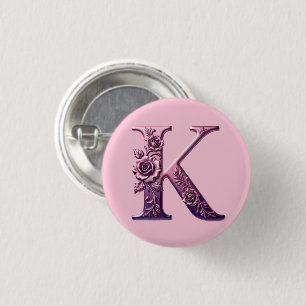 Modern Metallisk Rosemåling Bokstav K, Rosa/Lila Knapp