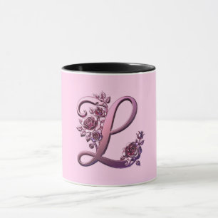 Modern Metallisk Rosemåling Bokstav L, Rosa/Lila Mugg