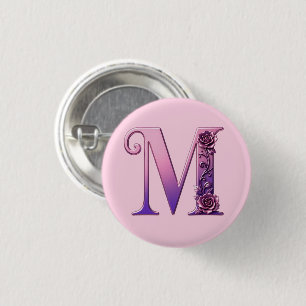 Modern Metallisk Rosemåling Bokstav M, Rosa/Lila Knapp