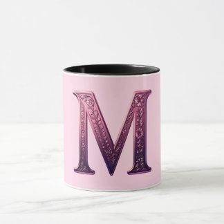Modern Metallisk Rosemåling Bokstav M, Rosa/Lila Mugg