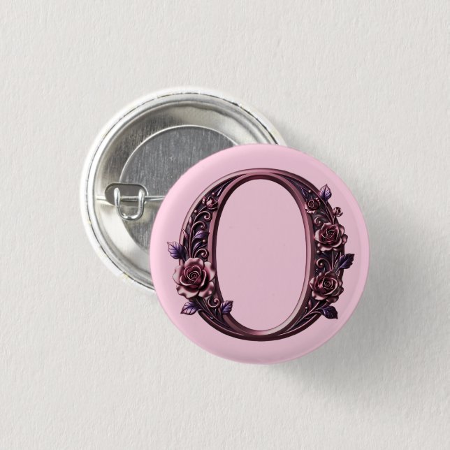 Modern Metallisk Rosemåling Bokstav O, Rosa/Lila Knapp (Framsida & baksida)