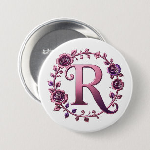 Modern Metallisk Rosemåling Bokstav R, Rosa/Lila Knapp