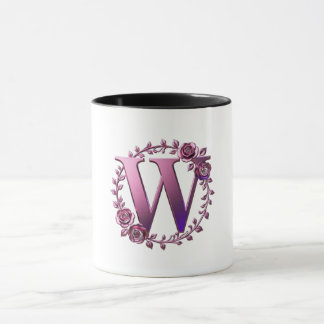 Modern Metallisk Rosemåling Bokstav W, Rosa/Lila Mugg