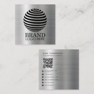 Modern metallisk Silver med enkel Logotyp QR-kod Fyrkantigt Visitkort