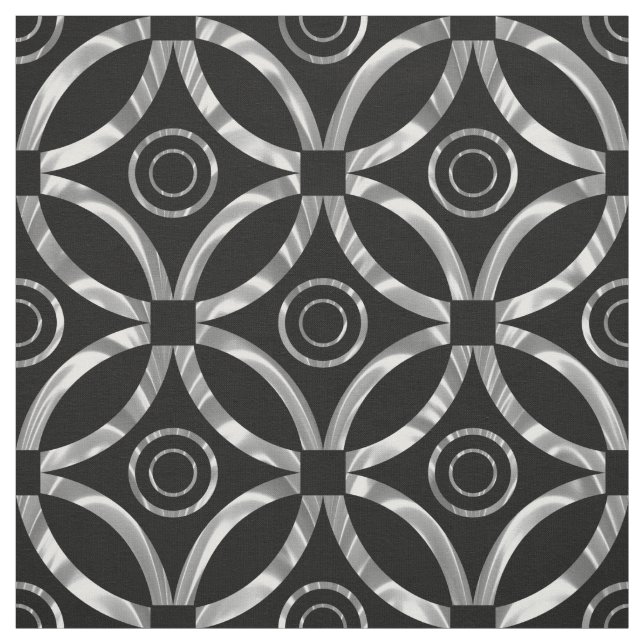 Modern metallisk Silver och svart geometrisk Mönst Tyg (Provkarta)
