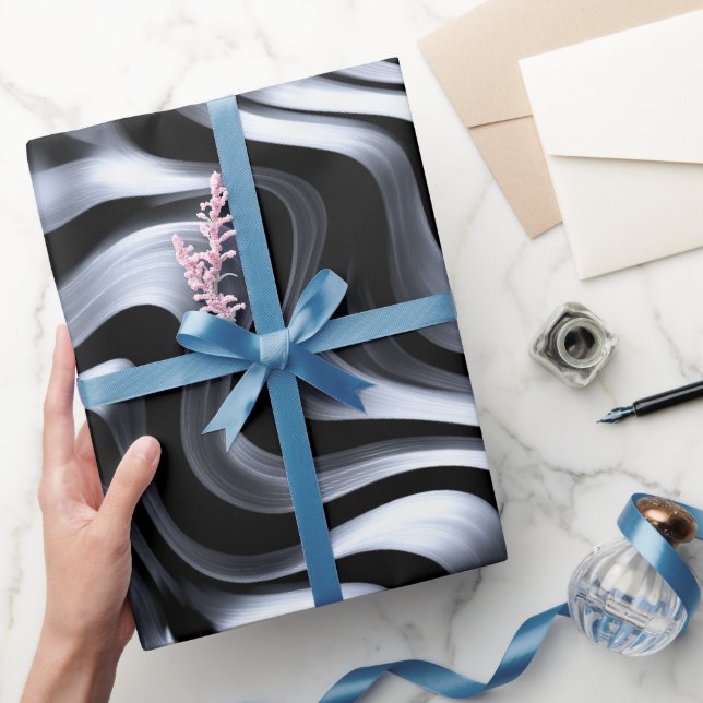 Modern metallisk silvervåg abstrakt mönster presentpapper (Gifting)