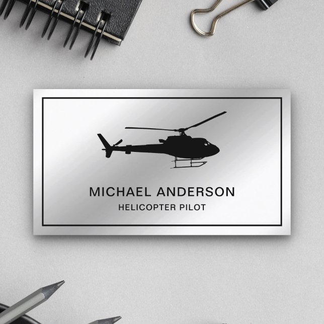 Modern Metallisk Stål Silver Helikopterpilot Visitkort (Skapare uppladdad)