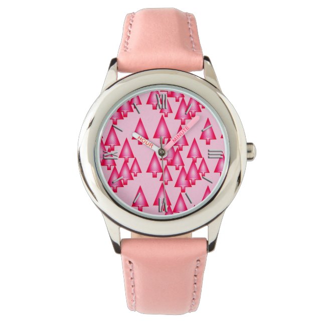 Modern metalliskt Julgranar - fuchsisk rosa Armbandsur (Framsida)