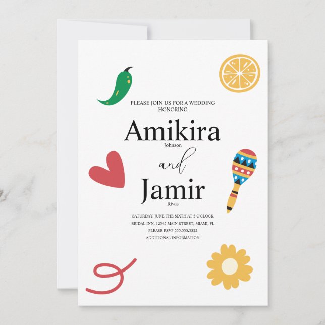 Modern mexikansk cinco de Mayo Bröllop Inbjudningar (Framsida)