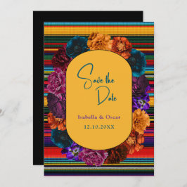 Modern mexikanska blommor gult bröllop spara datumet