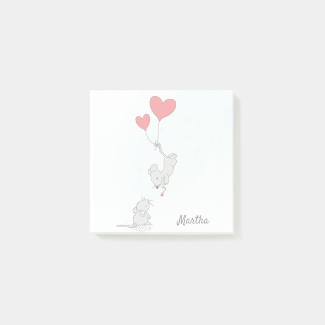 Modern mice Watercolor Blue Cute Post-it Block (Framsida)