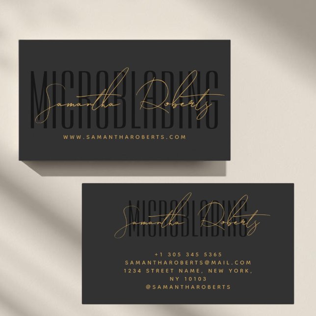 Modern microblading typografi skript grå svart visitkort (Skapare uppladdad)