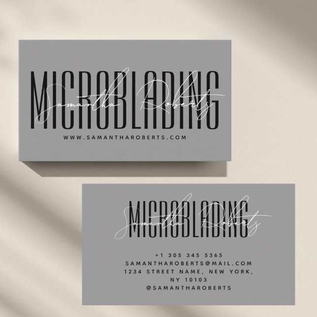 Modern microblading typografi skript grå visitkort (Skapare uppladdad)