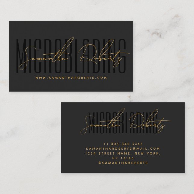 Modern microblading typography script gray black visitkort (Fram/baksida)