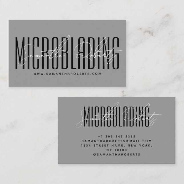 Modern microblading typography script gray visitkort (Fram/baksida)
