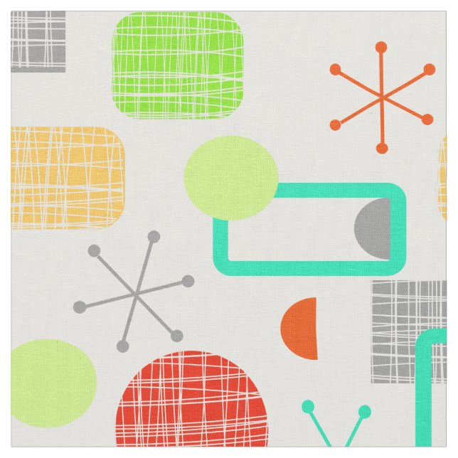 Modern mid Century Colorful Geometric Atomic Star Tyg (Närbild)