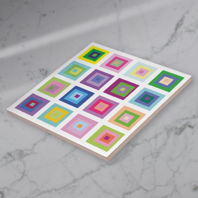 Modern Mid Century Colorful Squares Mönster Kakelplatta (Modern Mid Century Colorful Squares Pattern Ceramic Tile)