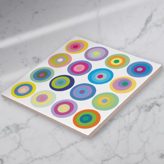 Modern Mid Century Färgglada Cirklar Mönster Kakelplatta (Modern Mid Century Colorful Circles Pattern Ceramic Tile)