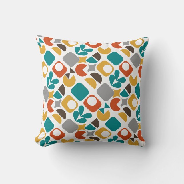 Modern Mid Century Geometrisk Färgrik Retro Kudde (Framsida)