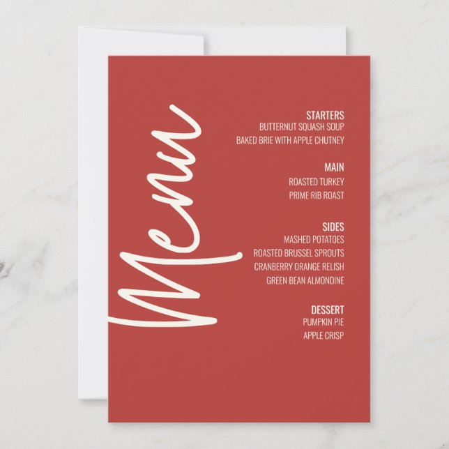 Modern Middag Menu Red Bröllop Thanksgiving Inbjudningar (Framsida)