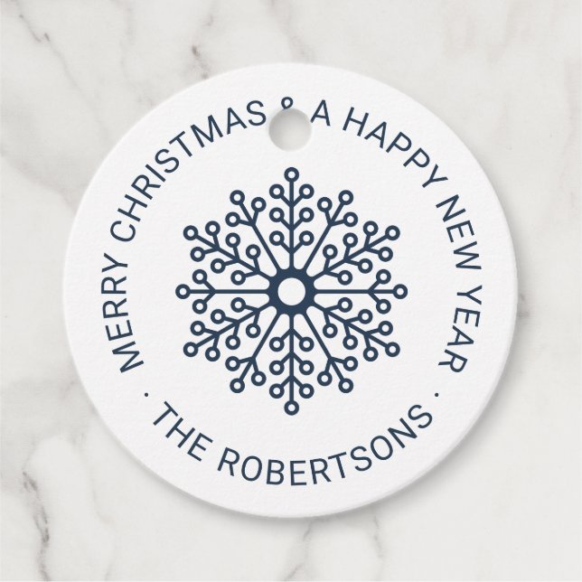 Modern Midnight Blue-Blommigt Snowflake-jul Gåvor Etiketter (Framsida)