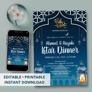 Modern Midnight Blue & Gold Lantern Iftar-inbjudan Inbjudningar
