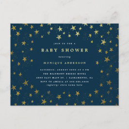 Modern Midnight Blue & Guld Stars Baby Shower Inbjudan Vykort